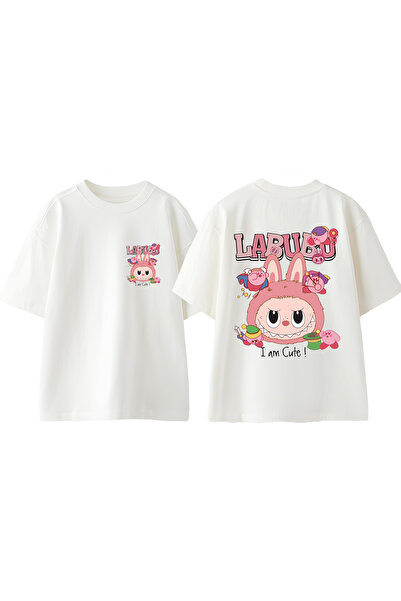 Anetos Tricou Labubu Im Cute Design cu imprimeu Bumbac Alb supradimensionat