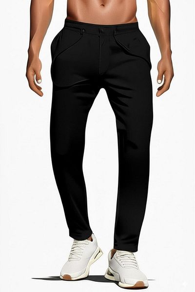 NO 601 Men's Black Crepe Fabric Buttoned Double Leg Fabric Jogger Pantalon