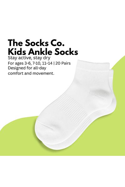 turtees Kids Ankle Socks, Soft Fabric, Ages ranging 3-14, 10 or 20 Pairs, Black or White, Moisture Control