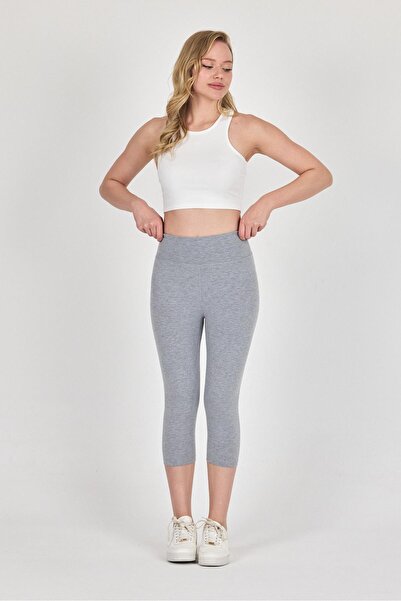 COMEOR Γυναικείο κολάν κάπρι σε γκρι χρώμα με ψηλή μέση εφέ σύσφιξης