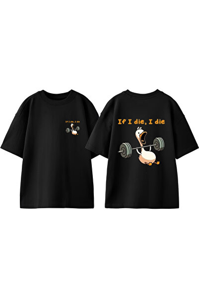 Anetos Gym Duck Design Back Printed Cotton Black Oversize t Shirt
