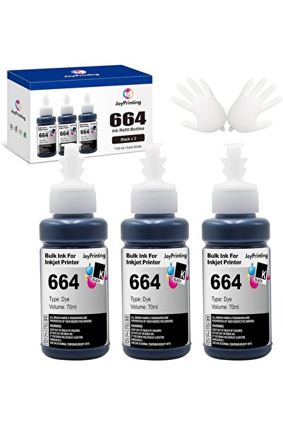 EPSON siyah MUADİL T664 L382,l386,l3050,l3060,l3070,l565 Mürekkep siyah 3 adet 70ml