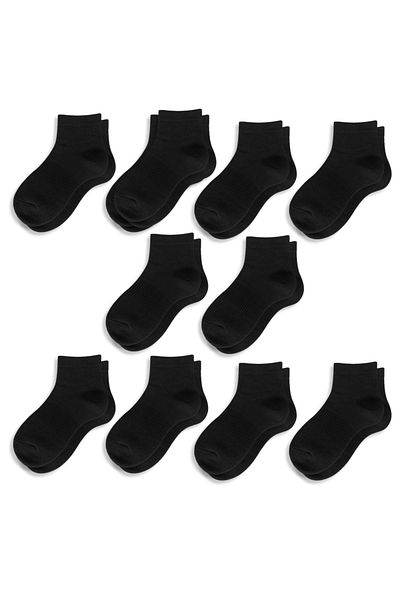 turtees Kids Ankle Socks, Soft Fabric, Ages ranging 3-14, 10 or 20 Pairs, Black or White, Moisture Control