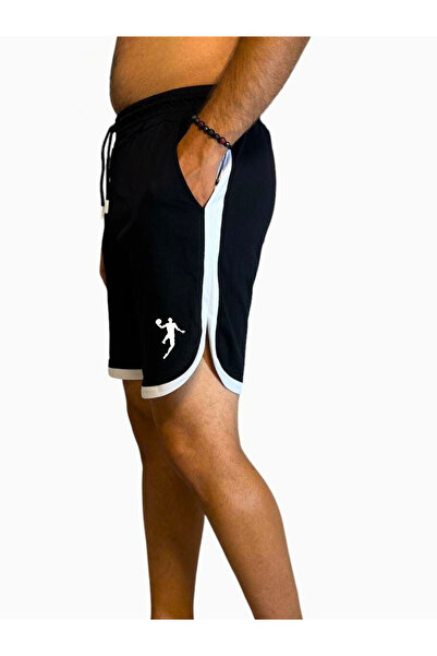 Deep sense Erkek Siyah Biyeli Basketbol Futbol Şortu Fitness Spor Egzersiz Koşu
