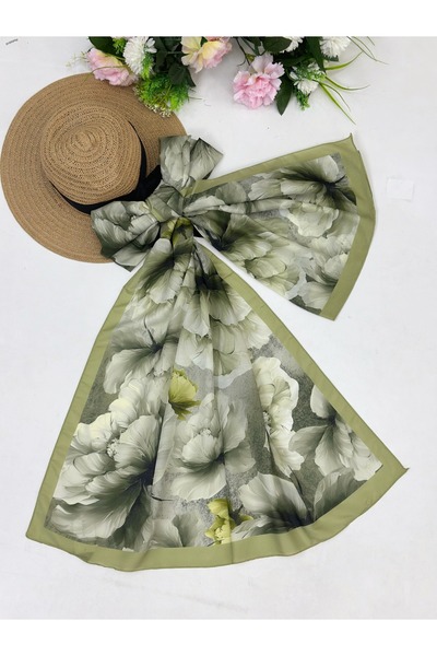 YEDİLALE Leaf Patterned Digital Printed Cotton Shawl