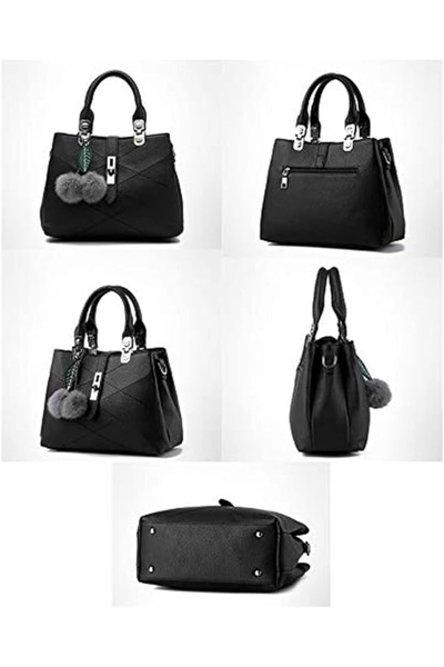 OEM Elegant red PU leather handbag with 3 compartments and shoulder strap