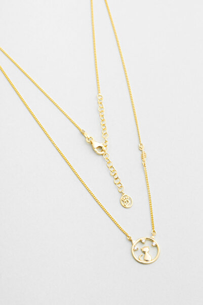 So CHIC... Little Cat 18 Ayar Sarı Altın Kaplama 46 Cm Gümüş Kolye