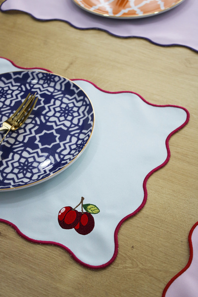 ASDİVA Juvi Cherry Embroidery Detailed American Service 30X45 cm - Blue Red Stylish Design