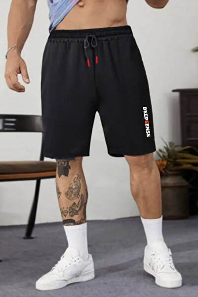Deep sense Erkek Siyah Penye Şort Yazlık Spor Bermuda Dar Kesim Günlük Basketbol Futbol Fitness Antraman Şortu