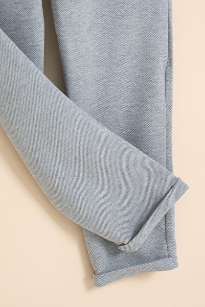 Cansın Mini Gri Erkek Çocuk Duble Paça Beli Lastikli Basic Kumaş Pantolon 21419