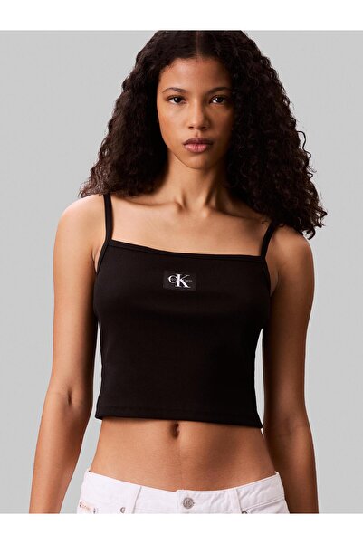 Calvin Klein Cotton Slim Fit Square Collar Logo Top Lv047C908Gub1 Top Lv047C908G Ub1