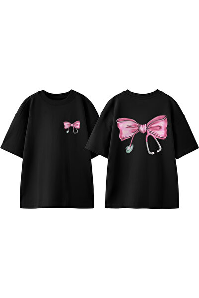 Anetos Tricou Kurdele Design Back cu imprimeu Cotton Black supradimensionat