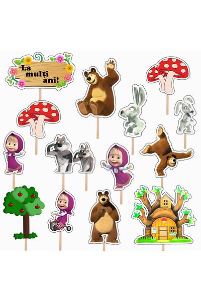 Bita Decorations Cupcake/cake accessories set, 14 pcs, Masha and the Bear theme, Photo Paper Glossy