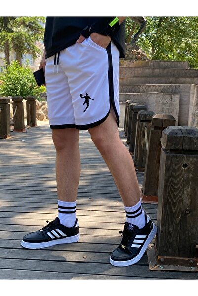 Deep sense Ανδρικό λευκό σορτς με ρέλι Αθλητικό βερμούδα με ρίγες Μπάσκετ Ποδόσφαιρο Γυμναστήριο Αντράμαν Τρέξιμο