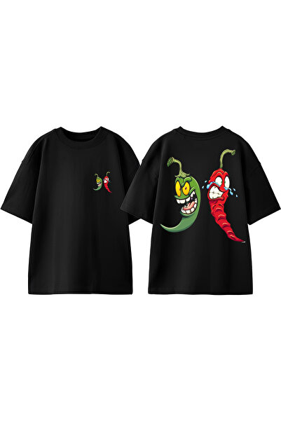 Anetos Μπλουζάκι Pepper Design Back με τύπωμα Cotton Black oversized