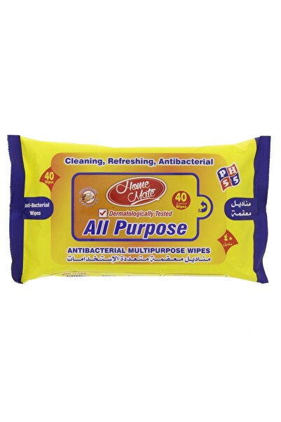 Homemate مناديل هوم ميت متعددة الأغراض مضادة للبكتيريا، 40 قطعة - 7.9 × 7.9 ب...