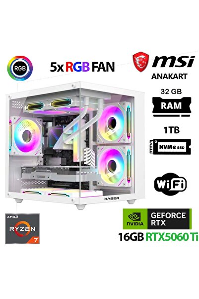 XASER Cube X100 Ryzen 7 5700x 32GB Ram 1TB M.2 NVMe SSD 16GB RTX5060 Ti Beyaz Masaüstü Oyuncu Bilgis