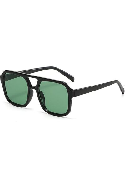 Otto Common Square Aviation Sunglasses – Black Frame with Green Lenses