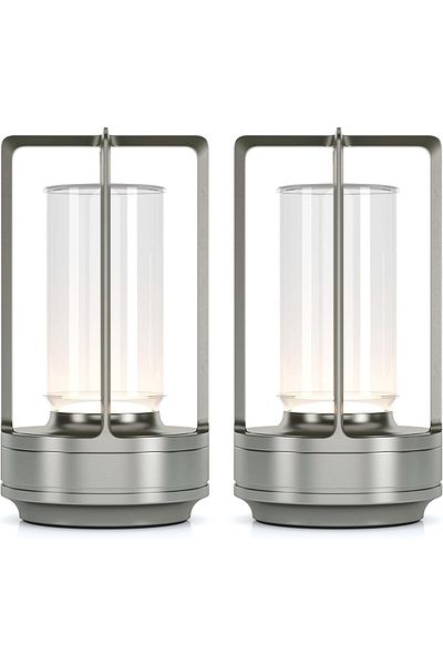 Taimi Pack of 2 Rechargeable Cordless LED Lamp,3-Colour Infinitely Dimming Battery Powered Small,Silver