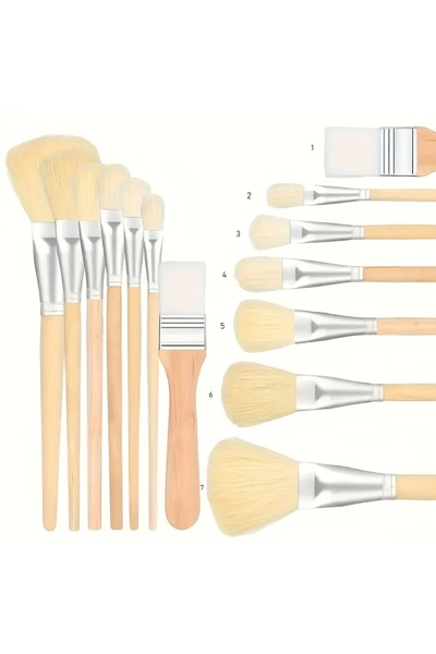 Sanathobi Seramik çini sırlama fırça seti, yaldızlama, vazo, cam, akrilik boyama, keçi kılı Premium-Set 7 Adet