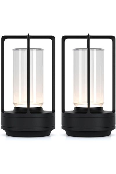 Taimi Pack of 2 Rechargeable Cordless LED Lamp,3-Colour Infinitely Dimming Battery Powered Small,Black