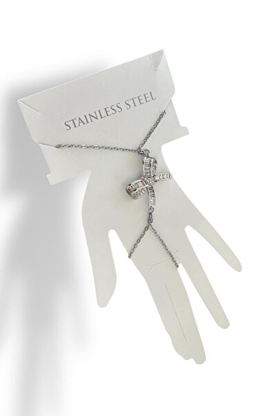 TAKIŞTIR Silver Color Ribbon Figured Stone Detailed Steel Shahmeran