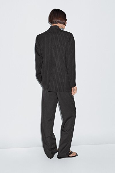 Massimo Dutti Yaka detaylı %100 yün çizgili blazer