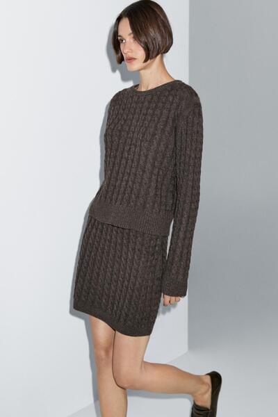 Massimo Dutti Yün karışımlı saç örgülü kazak