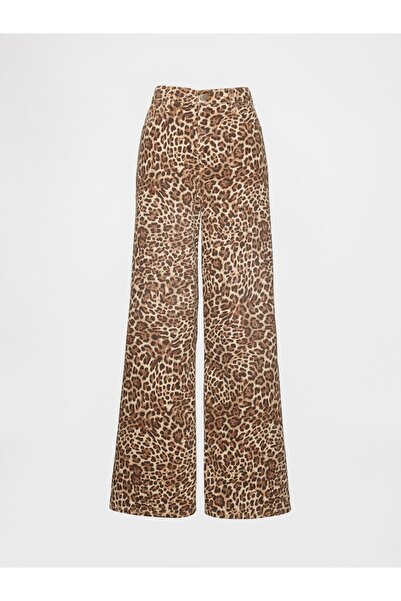 GAP Kadın Kahverengi Mid Rise UltraSoft Leopar Baggy Jean Pantolon