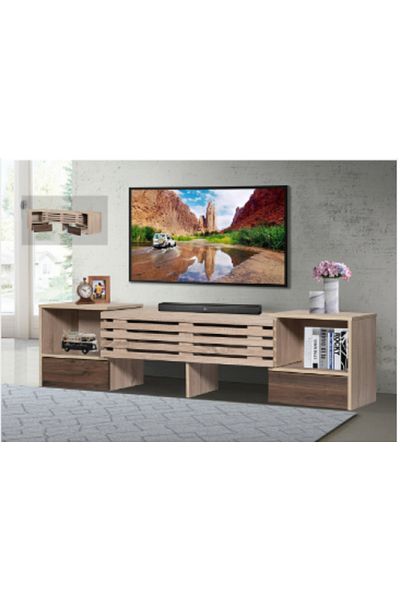 BAITY Malaysian Wood TV Table 160cm with Moving Wooden Drawers - Wooden Color