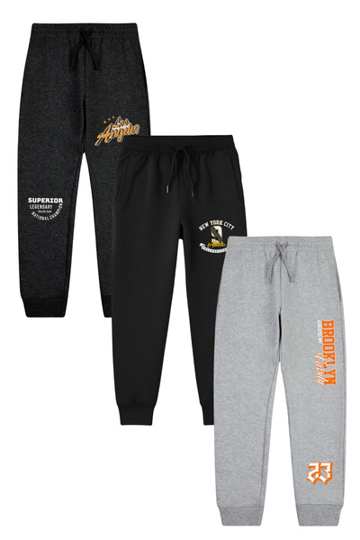 panios kids 3-Piece Printed Detailed Double Pocket Boys Jogger Sweatpants