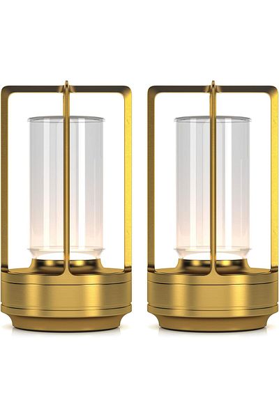 Taimi Pack of 2 Crystal Lantern Table Lamp Modern Wireless Rechargeable ,Gold