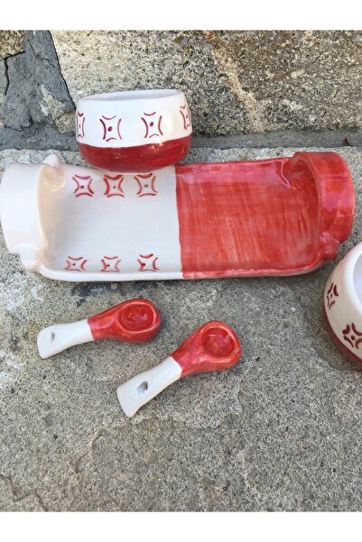 seramikanaz Red Patterned Handmade Ceramic Sauce Bowl