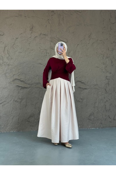 She Olive Μακριά φούστα με πλισέ σε ψηλόμεσο τύπο Hijab