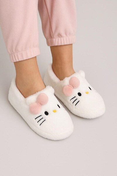 ALTUNTAŞ Women - Girls Hello Kitty Soft Furry Plush Slippers Home Boots Slippers
