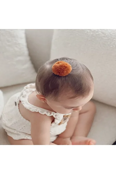 COLORFULLCLİPS Pompom Sheetless Baby Buckle Little Hair Baby Buckle Brown