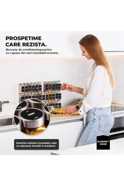 Elindor Set of 24 Elindor® Glass Spice Containers with Stainless Steel Lid, with Sieve