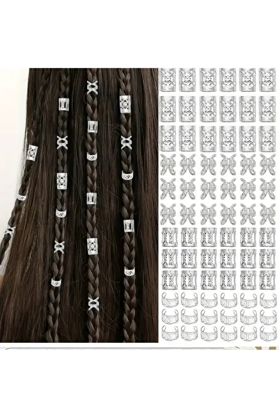 LORESİMA AKSESUAR Silver Color Braided Hair Earrings 10 Pieces