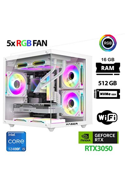 XASER Cube X180 i5 12400F 16GB Ram 512GB M.2 NVMe SSD 6GB RTX3050 Beyaz Masaü...
