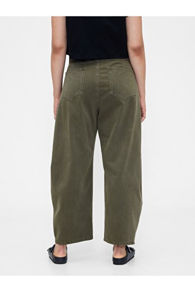 GAP Kadın Koyu Yeşil Mid Rise Twill Barrel Pantolon