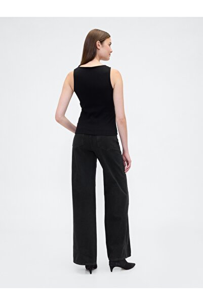 GAP Kadın Siyah High Rise Wide-Leg Jean Pantolon