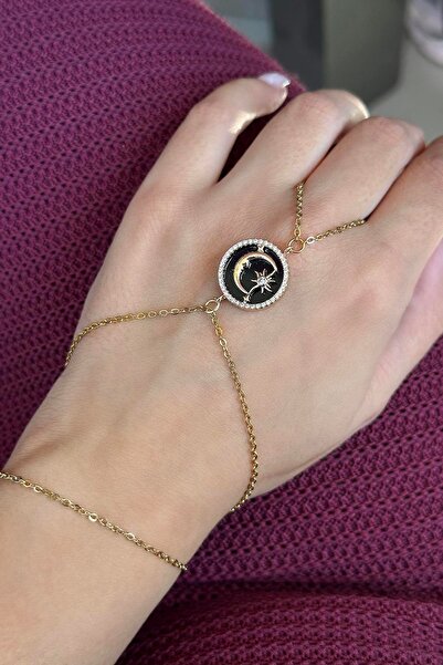 TAKIŞTIR Gold Color Moon and Star Figured Stone Detailed Steel Shahmeran