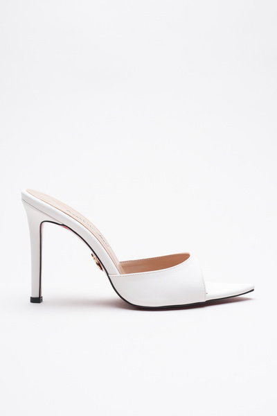 Ayakkabı Ateşi Women's Pointed Toe Thin Heeled Slippers Sona White Skin