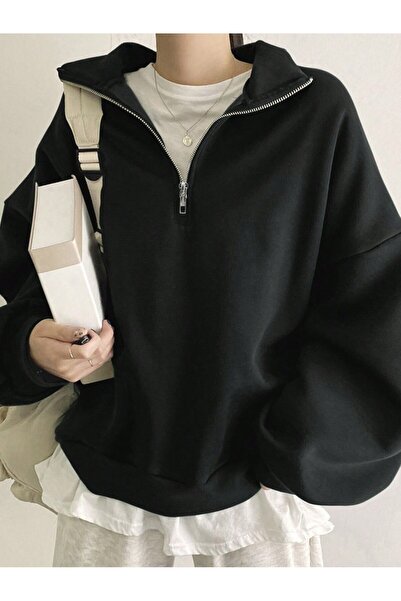 DAXİS Sportwear Company Unisex Dik Yaka Yarım Fermuarlı Sweatshirt