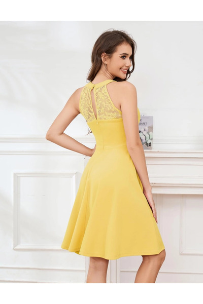 OEM Rochie elegantă, peste genunchi, fără mâneci, mulată, galbenă XL