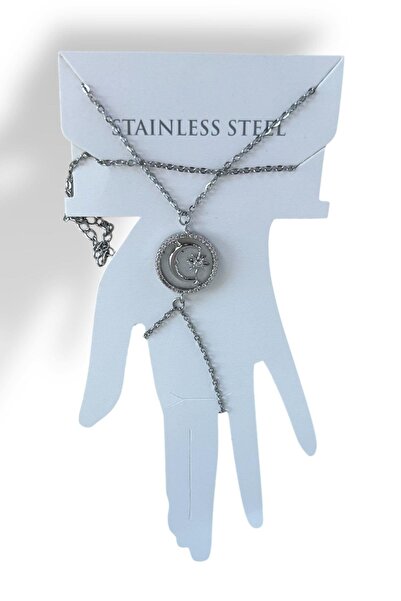TAKIŞTIR Silver Color Moon and Star Figured Stone Detailed Steel Shahmeran