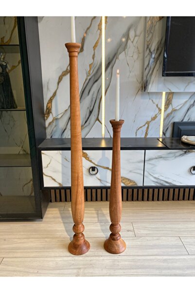 HİZMET AHŞAP El yapımı Ahşap Şamdanlık ve Mumluk TİK YAĞLI çift yuva 3.5cm ve...