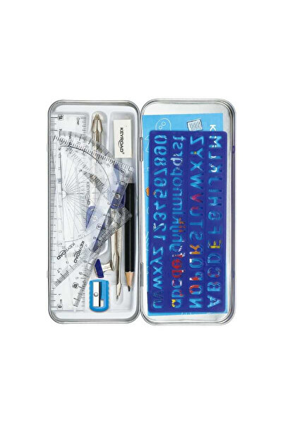 KEYROAD Trusa geometrie, 11 piese, cutie metalica, albastru