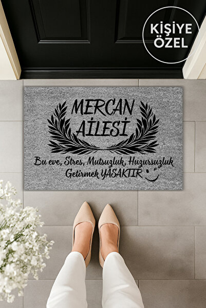 Dormot Modern Dijital Baskı Kişiye Özel Gri Soyisim Stres Getirmek Yasak Kapı Önü Paspas 70x45cm