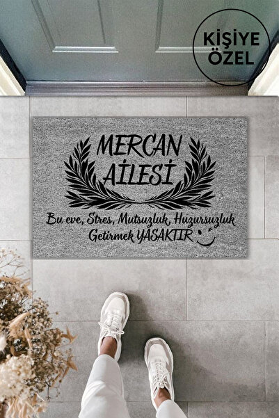 Dormot Modern Dijital Baskı Kişiye Özel Gri Soyisim Stres Getirmek Yasak Kapı Önü Paspas 70x45cm